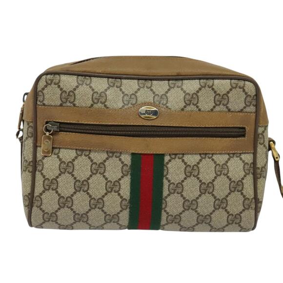 GUCCI GG Supreme Web Sherry Line Bag Pvc Beige Gold 68 02 004